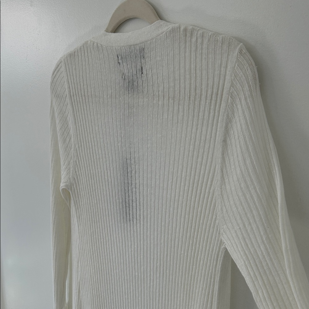 Tahari Sweater Women’s M White Linen Open Front Duster Romantic Feminine - Picture 10 of 16